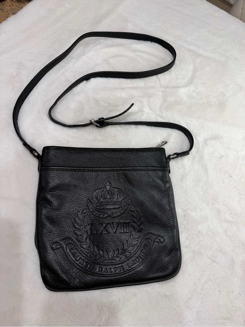 Ralph Lauren Black Embossed Leather Crossbody Bag